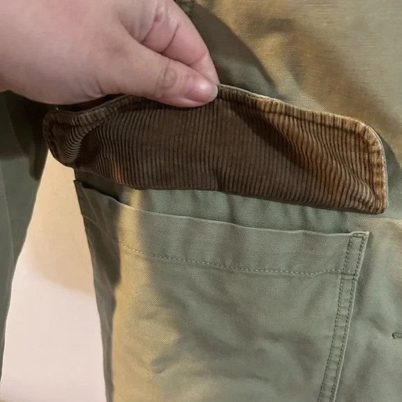 L.L. Bean Olive Khaki Field Jacket with Brown Corduroy Collar vintage from 90s - Picture 3 of 10
